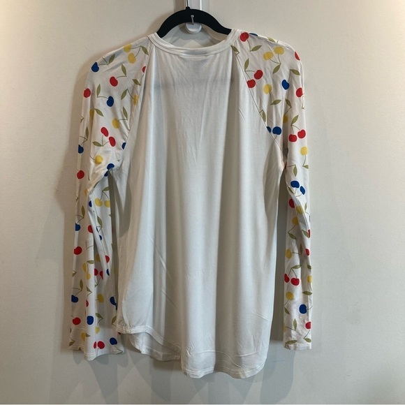MODCLOTH Sz L Cherry Design Raglan Long Flare Sleeve Henley Style Buttoned  Top - Picture 7 of 8